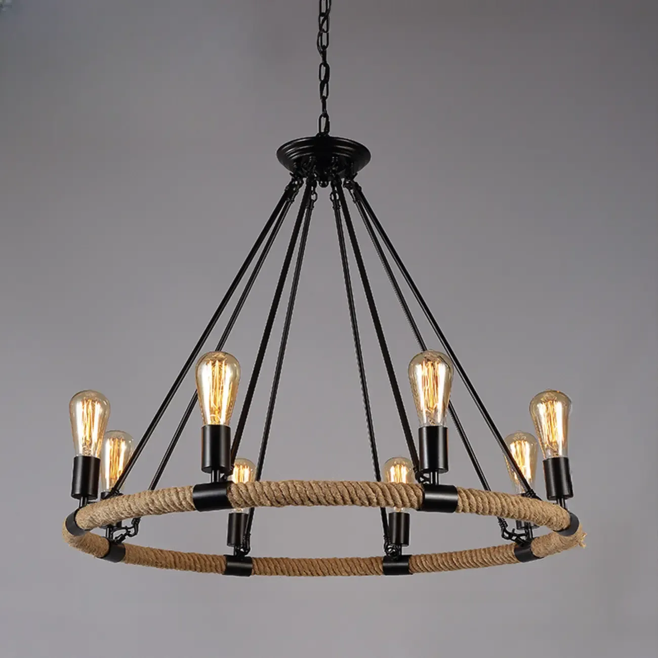 Industrial Vintage Iron Chandelier with 	Adjustable Height Image - 12