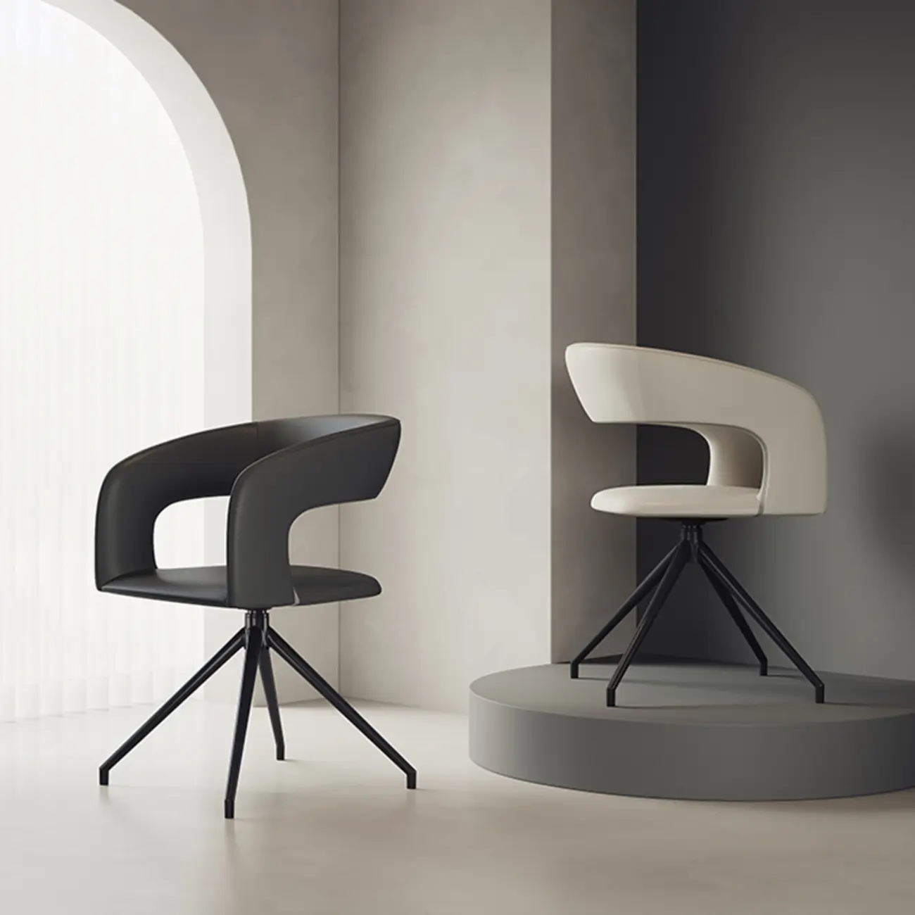 Italian Style Faux Leather Upholstered Swivel Arm Dining Chair Image - 1 | homeyfad