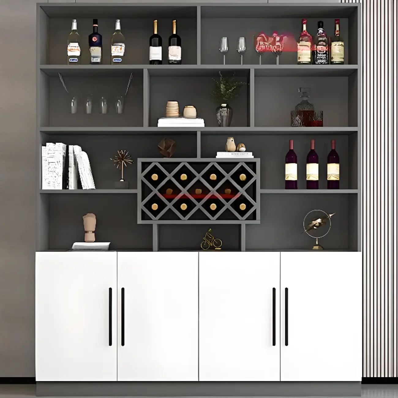 Modern Wooden Wine Rack with Glass Holder Image - 4 | homeyfad