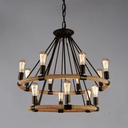 Industrial Vintage Iron Chandelier with 	Adjustable Height Image - 13