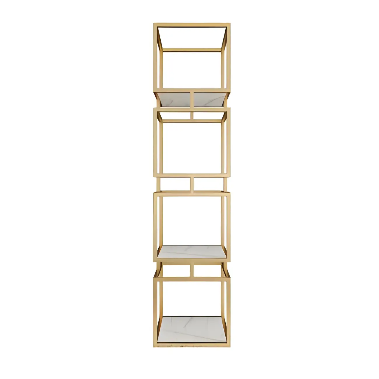 Modern Cube Bookcase with Metal Tower Display Shelf in Black & Gold Image - 2 | homeyfad