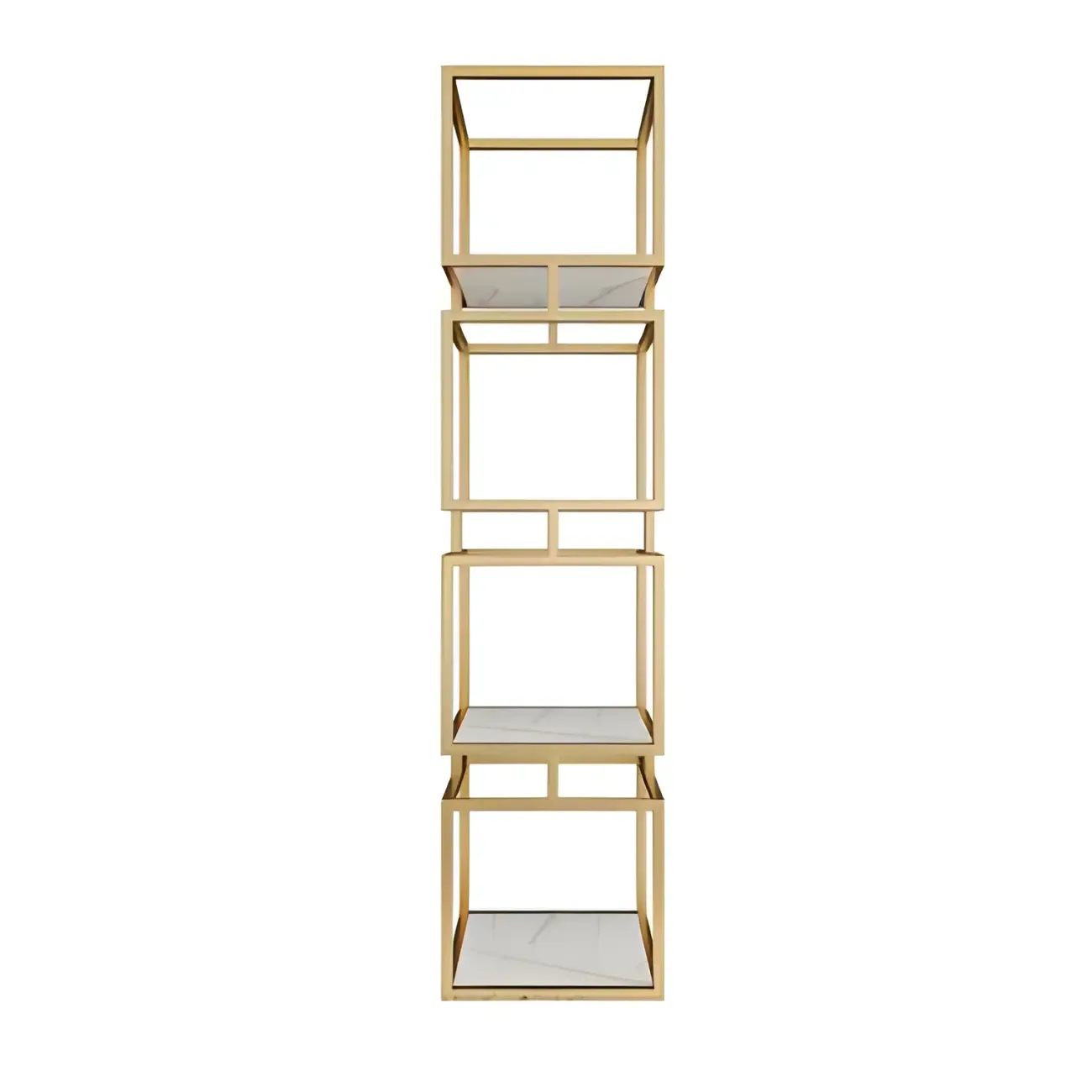 Modern Cube Bookcase with Metal Tower Display Shelf in Black & Gold Image - 2