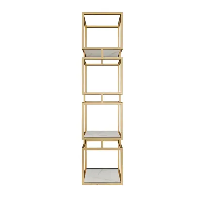 Modern Cube Bookcase with Metal Tower Display Shelf in Black & Gold Image - 2