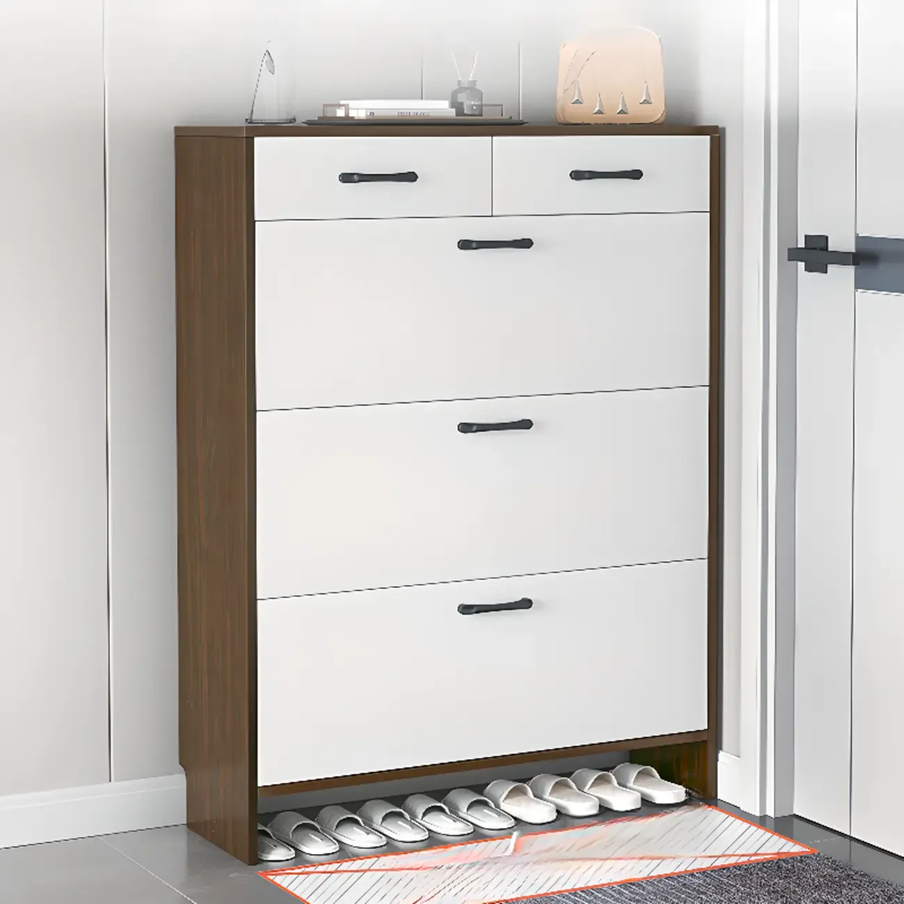 Hallway Wooden Shoe Storage Cabinet with Flip Doors Image - 2