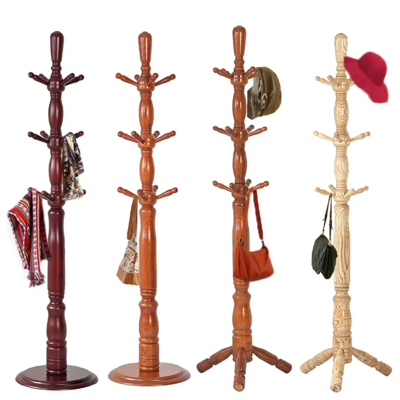 Elegant Walnut Hall Tree with Round Base Image - 5