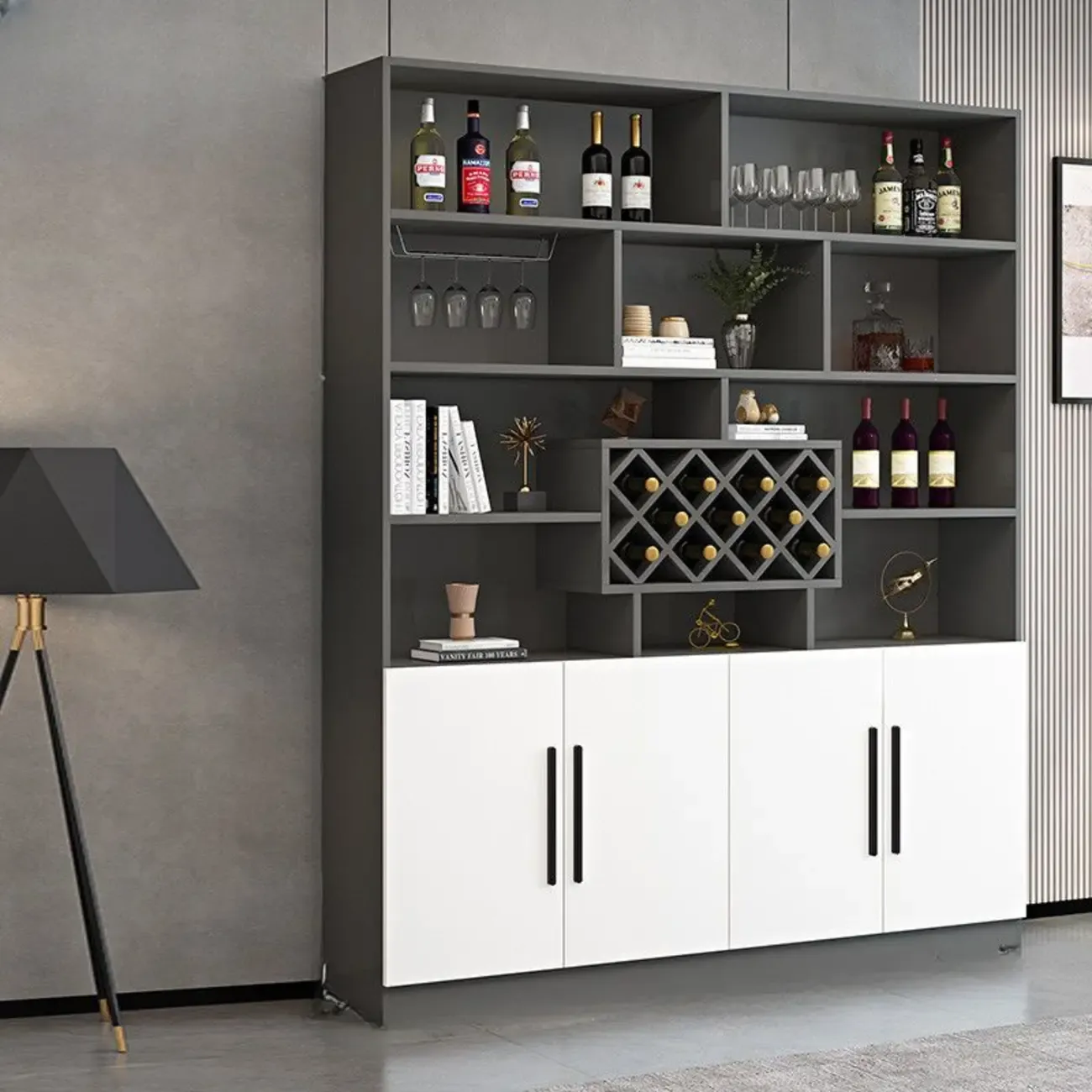 Modern Wooden Wine Rack with Glass Holder Image - 5