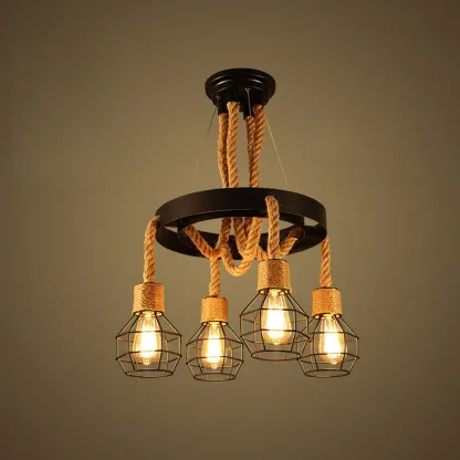 Industrial Vintage Iron Chandelier with 	Adjustable Height Image - 14