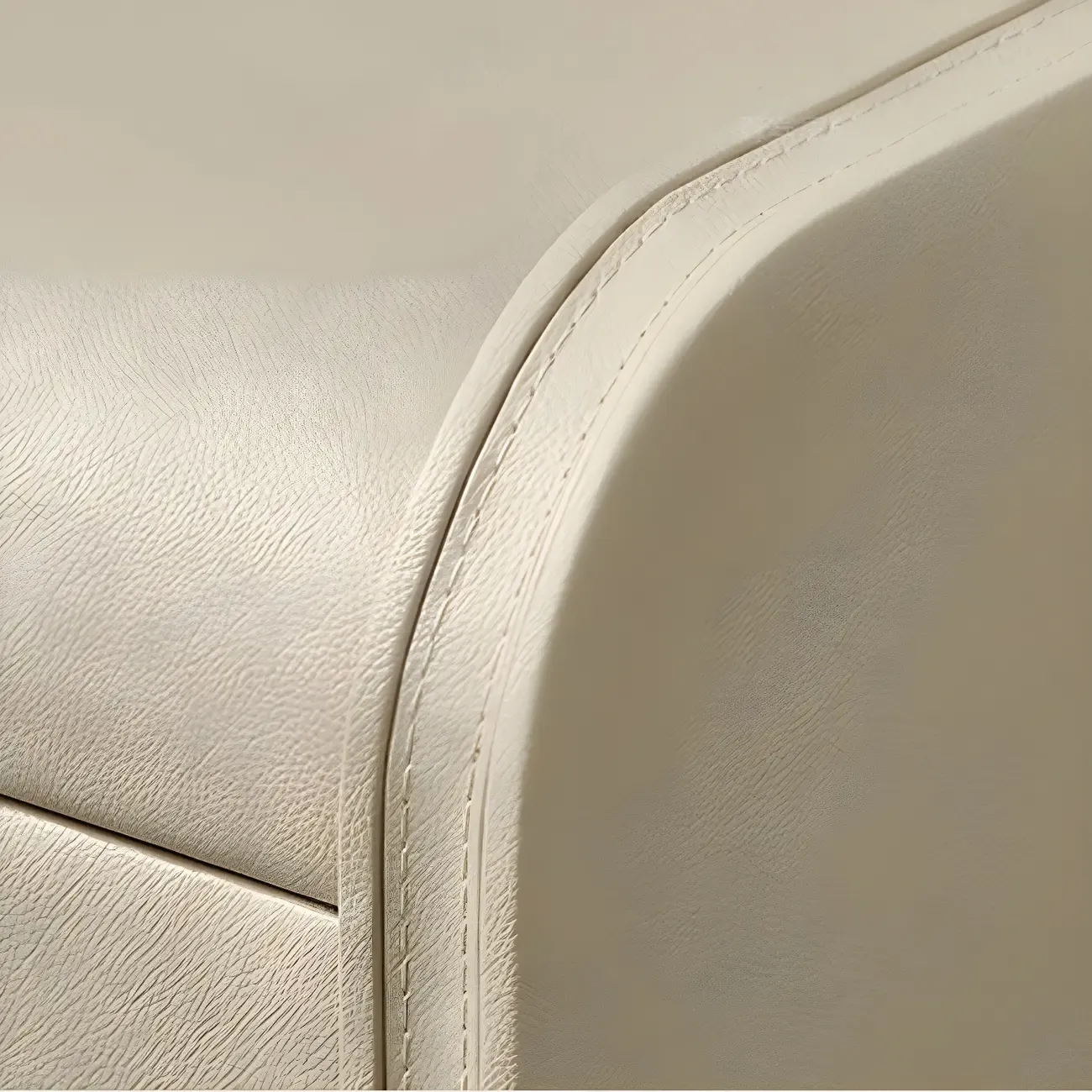 Modern Round Edge Nightstand with 2 Drawers in Beige Leather Image - 14