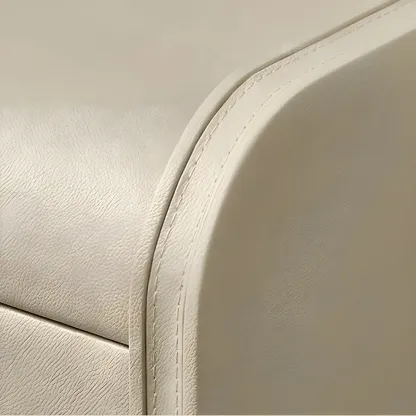 Modern Round Edge Nightstand with 2 Drawers in Beige Leather Image - 14