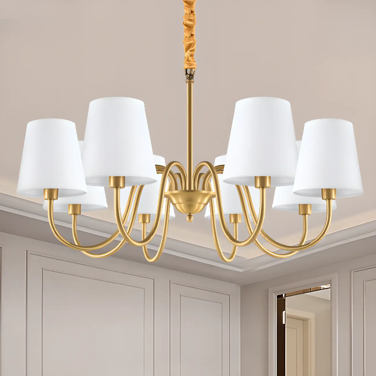 6-Light Modern Chain Fabric Chandelier for Dining Room Image - 6 | homeyfad