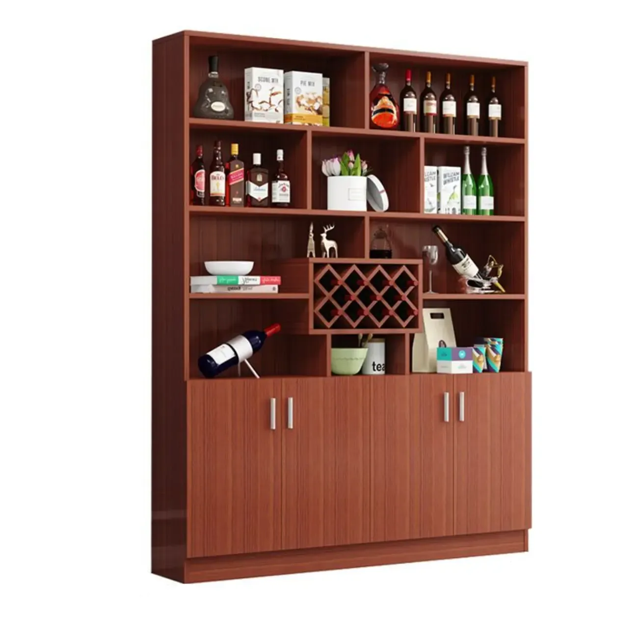 Modern Wooden Wine Rack with Glass Holder Image - 6
