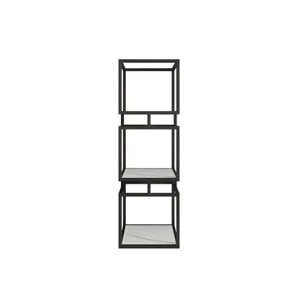 Modern Cube Bookcase with Metal Tower Display Shelf in Black & Gold Image - 4