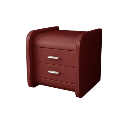 Modern Round Edge Nightstand with 2 Drawers in Beige Leather Image - 15