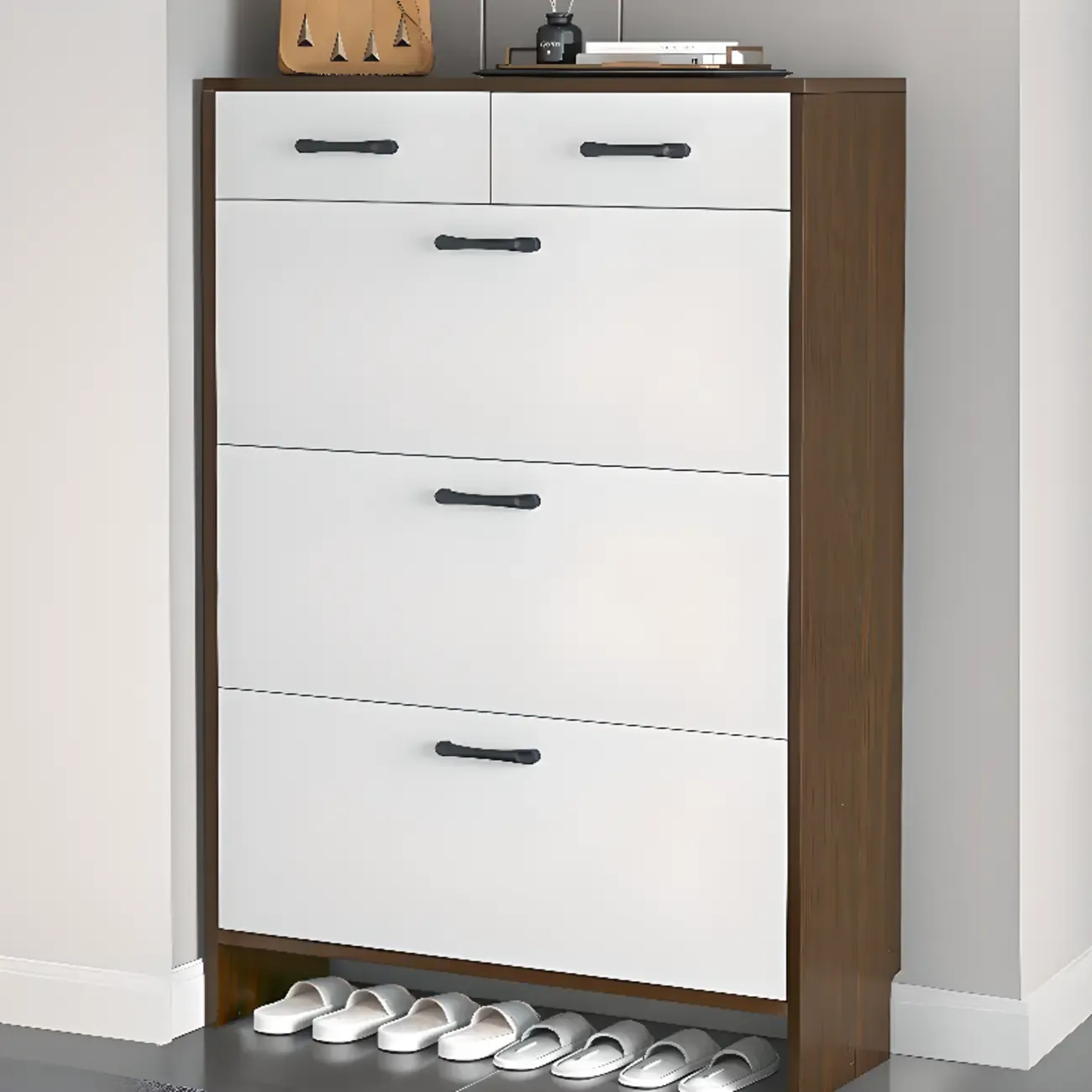 Hallway Wooden Shoe Storage Cabinet with Flip Doors Image - 4