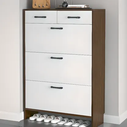 Hallway Wooden Shoe Storage Cabinet with Flip Doors Image - 4