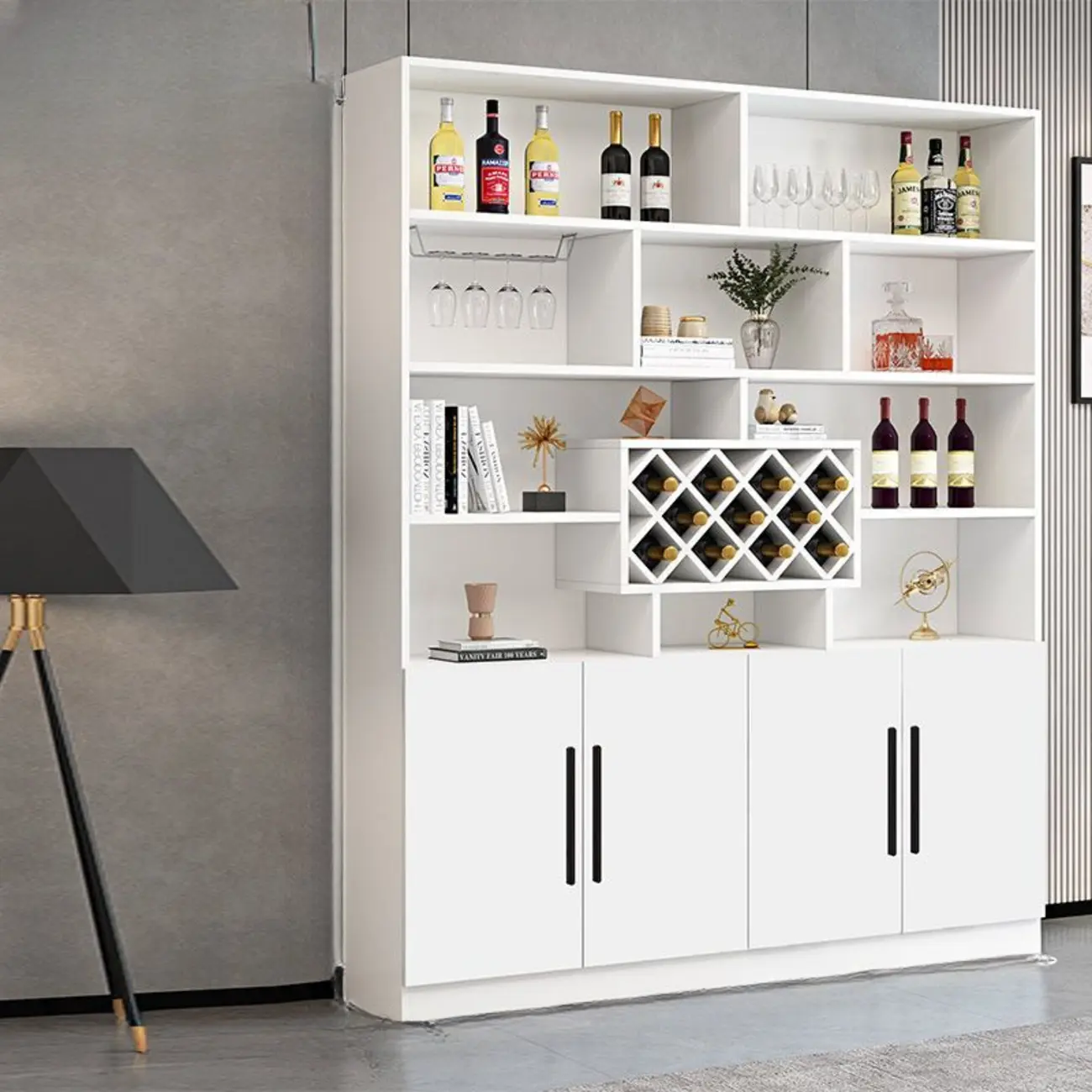 Modern Wooden Wine Rack with Glass Holder Image - 7 | homeyfad