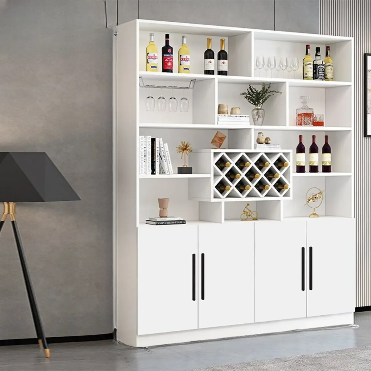 Modern Wooden Wine Rack with Glass Holder Image - 7