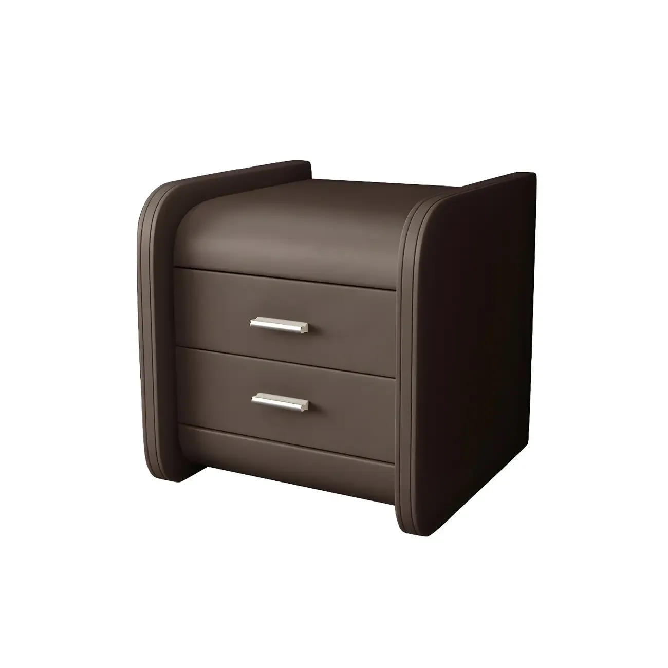 Modern Round Edge Nightstand with 2 Drawers in Beige Leather Image - 16