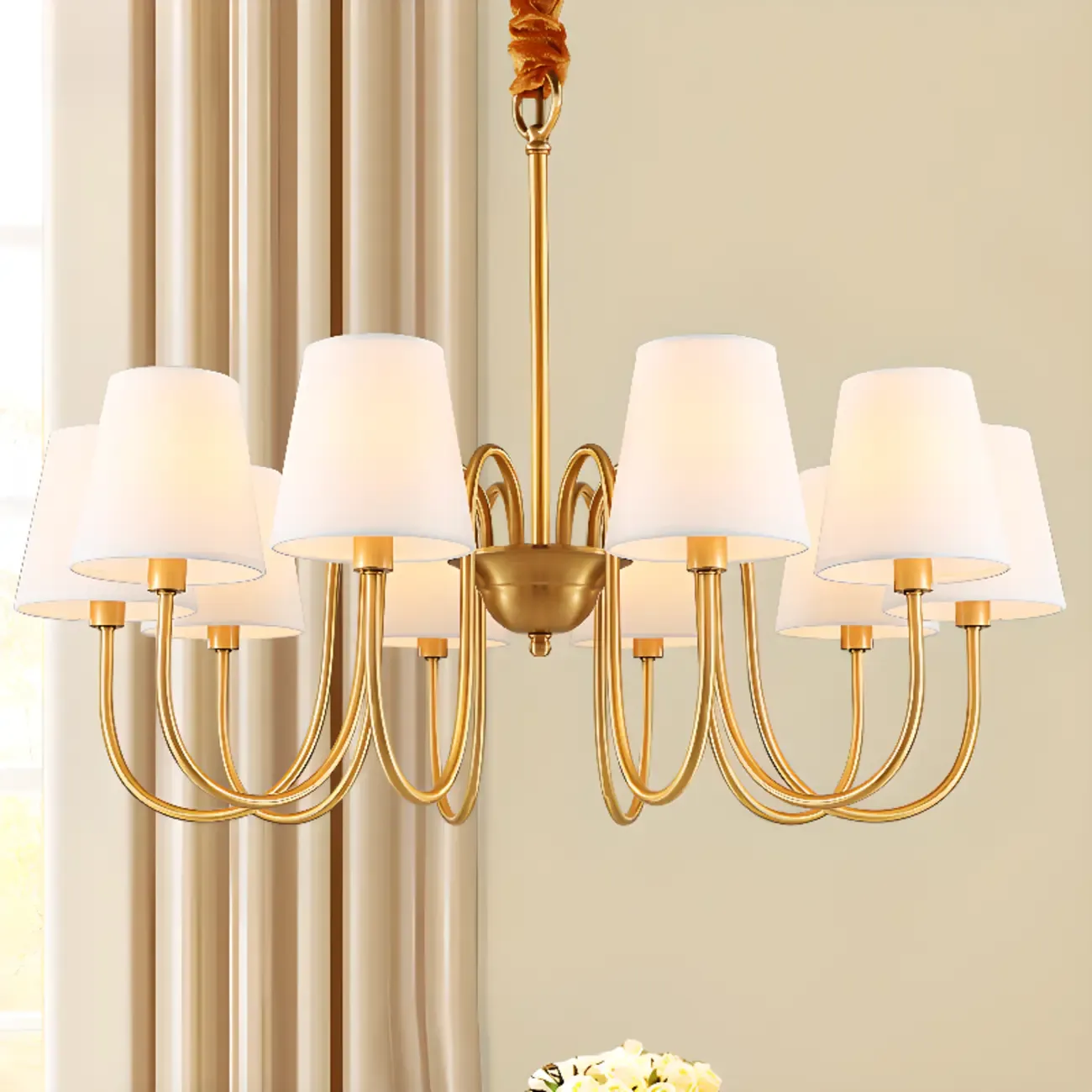 6-Light Modern Chain Fabric Chandelier for Dining Room Image - 8