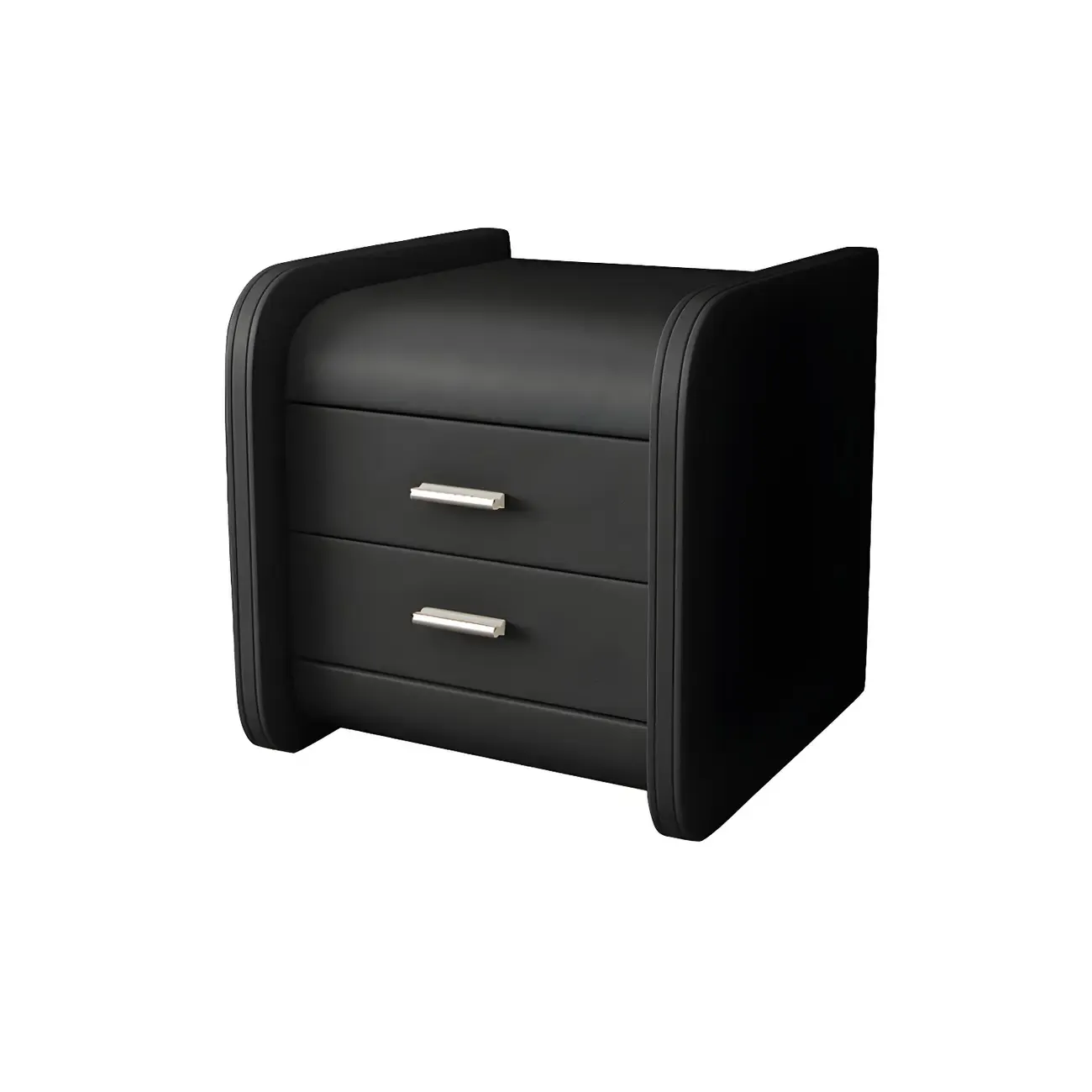 Modern Round Edge Nightstand with 2 Drawers in Beige Leather Image - 17