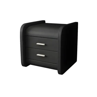 Modern Round Edge Nightstand with 2 Drawers in Beige Leather Image - 17