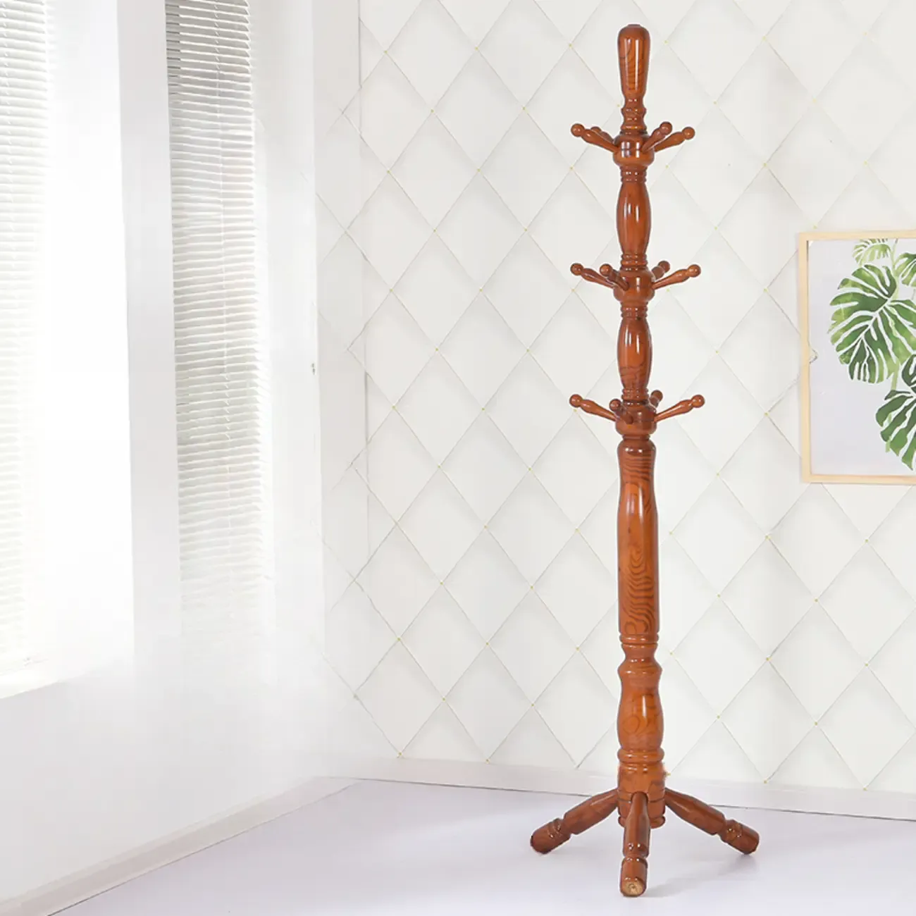 Elegant Walnut Hall Tree with Round Base Image - 8