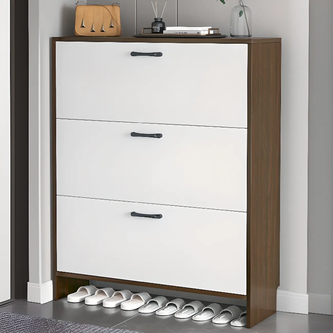 Hallway Wooden Shoe Storage Cabinet with Flip Doors Image - 5 | homeyfad