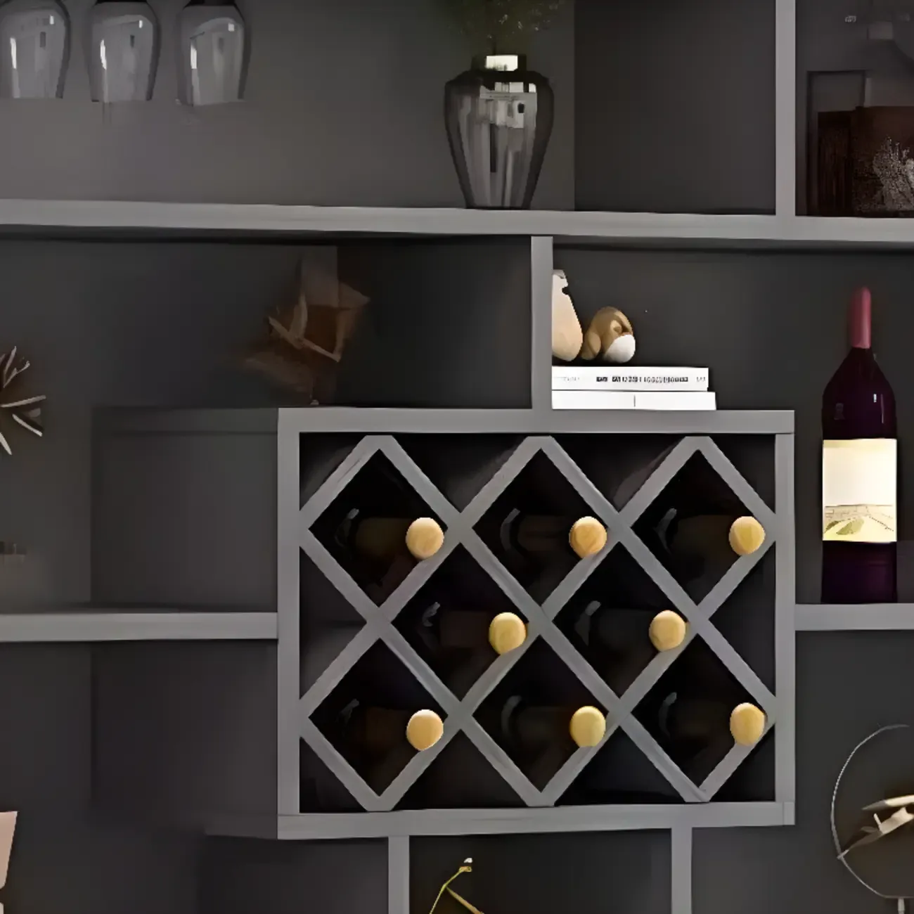 Modern Wooden Wine Rack with Glass Holder Image - 8