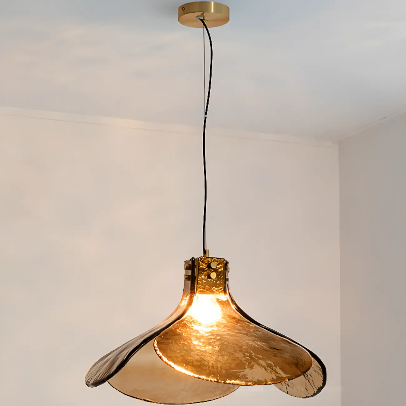 Modern Gold Glass Petals Pendant Light for Living Room Image - 7