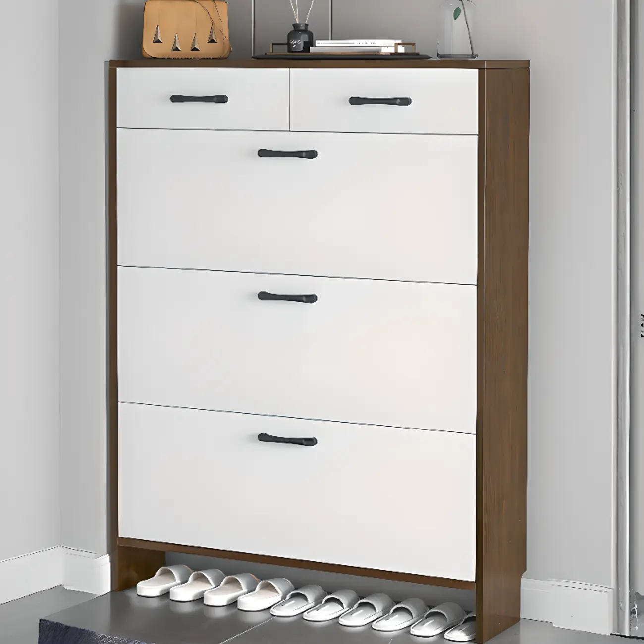 Hallway Wooden Shoe Storage Cabinet with Flip Doors Image - 6 | homeyfad