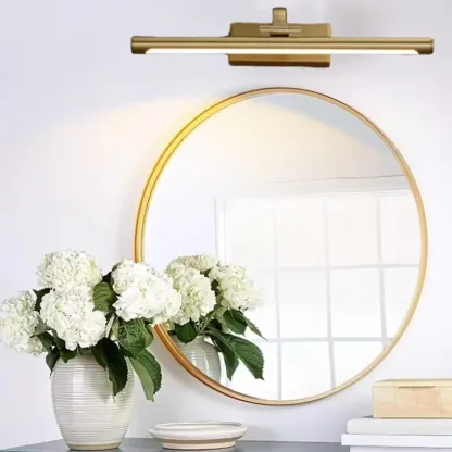 Gold Bathroom Linear Vanity Lights Fixture Over Mirror  Image - 3
