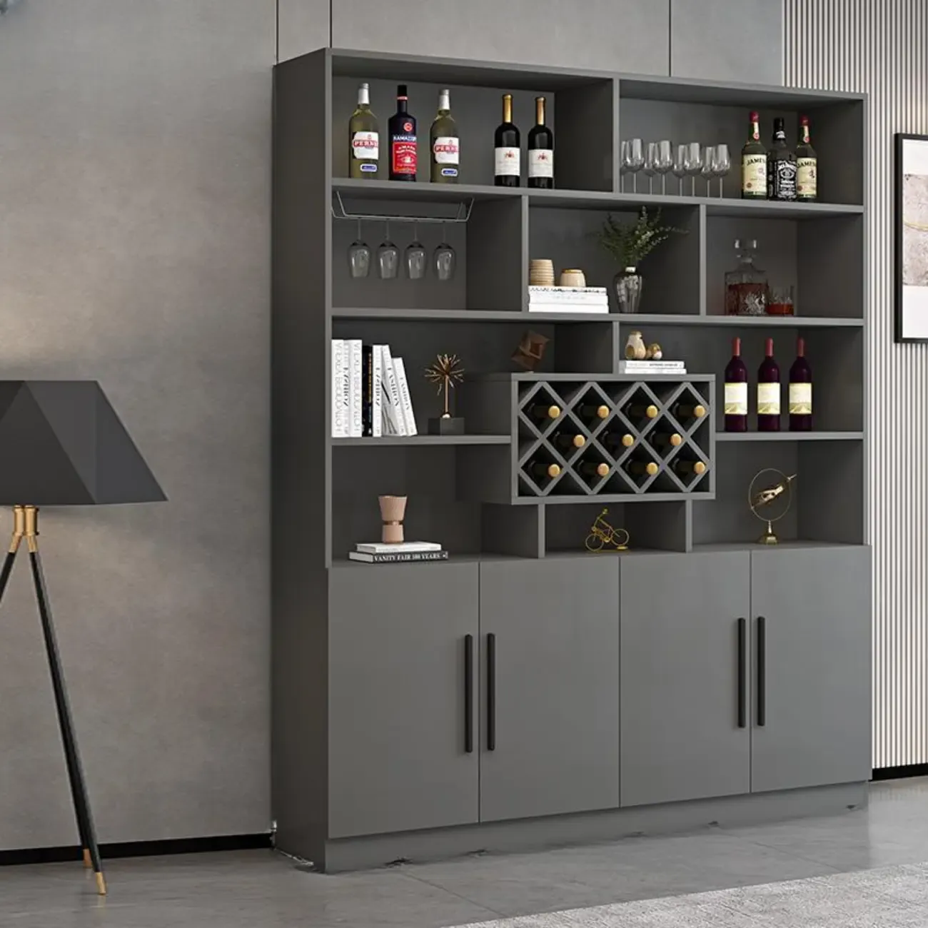 Modern Wooden Wine Rack with Glass Holder Image - 9