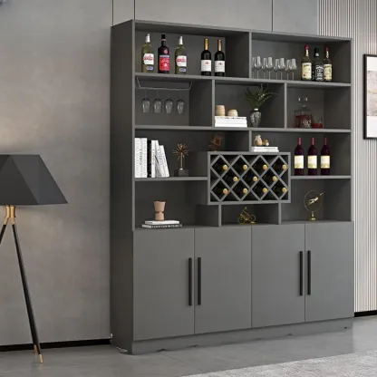 Modern Wooden Wine Rack with Glass Holder Image - 9