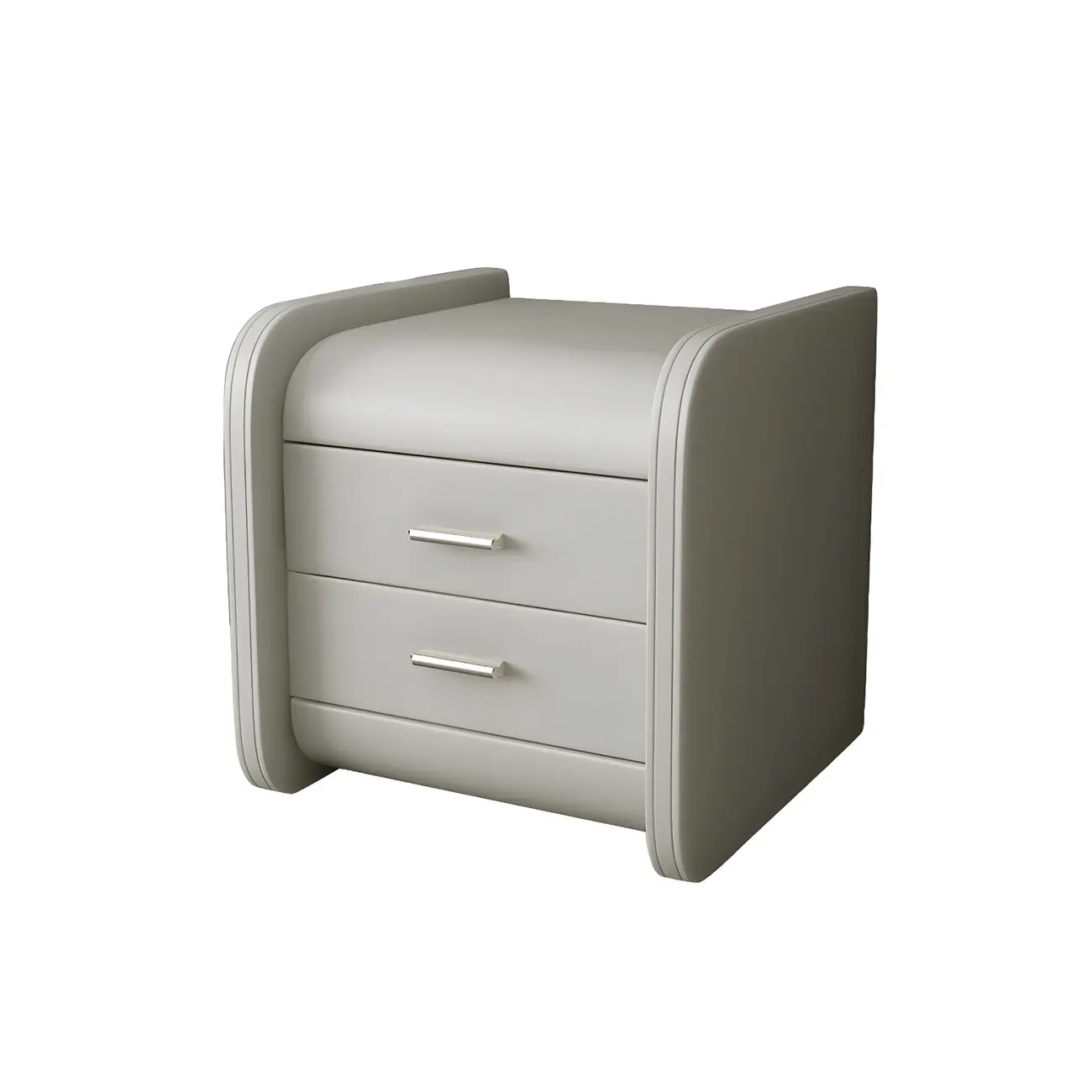 Modern Round Edge Nightstand with 2 Drawers in Beige Leather Image - 19 | homeyfad