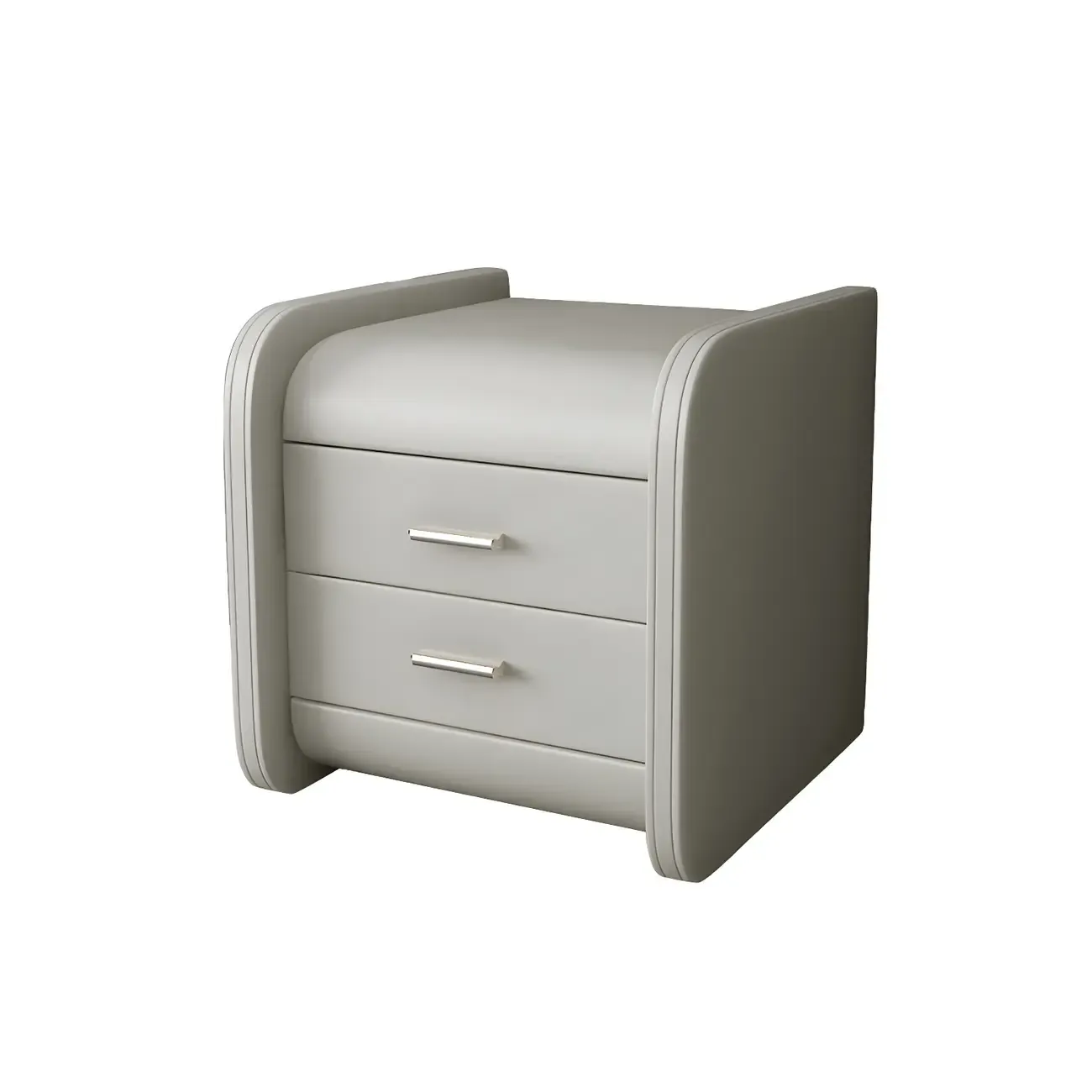 Modern Round Edge Nightstand with 2 Drawers in Beige Leather Image - 19