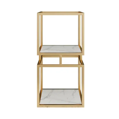Modern Cube Bookcase with Metal Tower Display Shelf in Black & Gold Image - 8