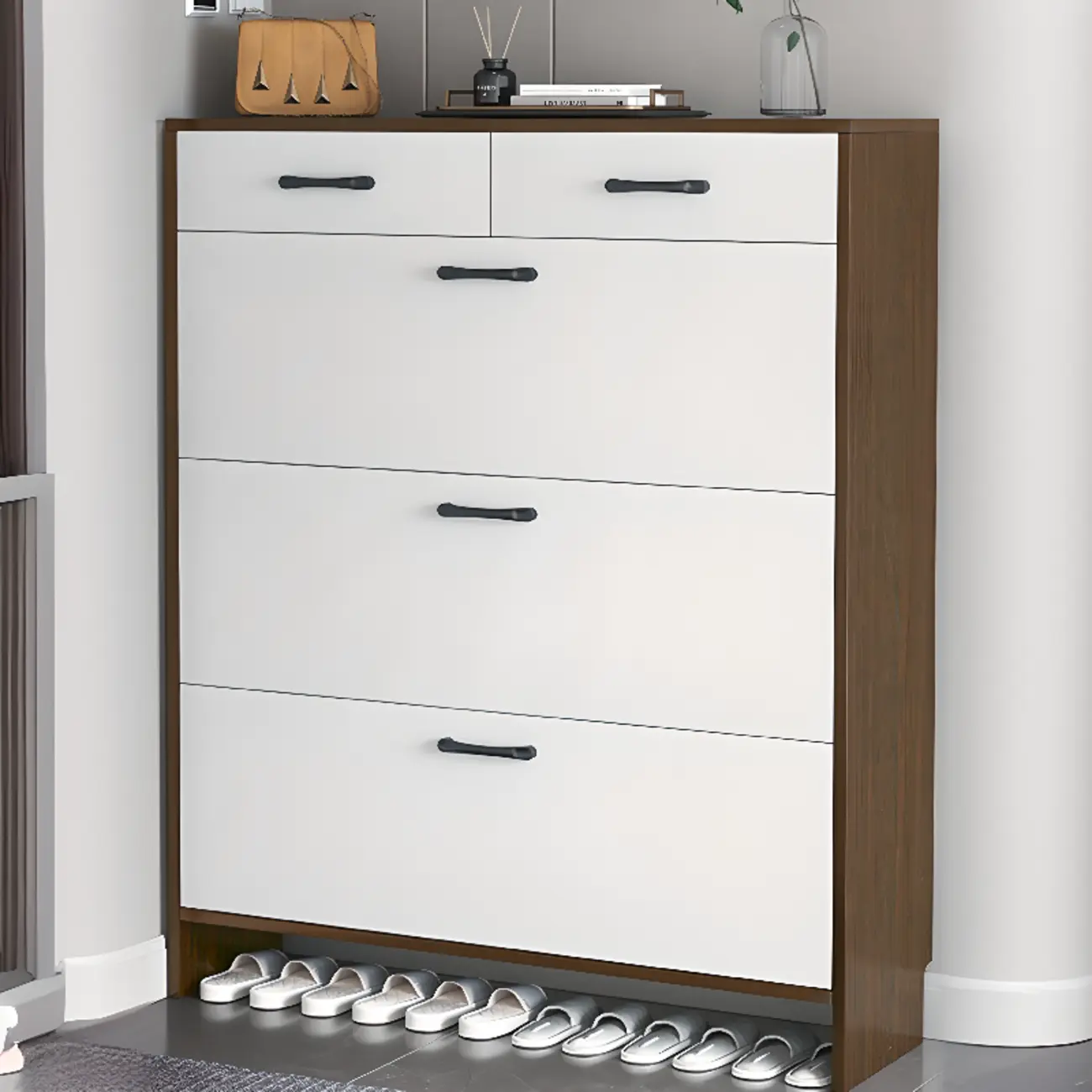 Hallway Wooden Shoe Storage Cabinet with Flip Doors Image - 7 | homeyfad