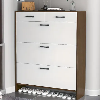 Hallway Wooden Shoe Storage Cabinet with Flip Doors Image - 7