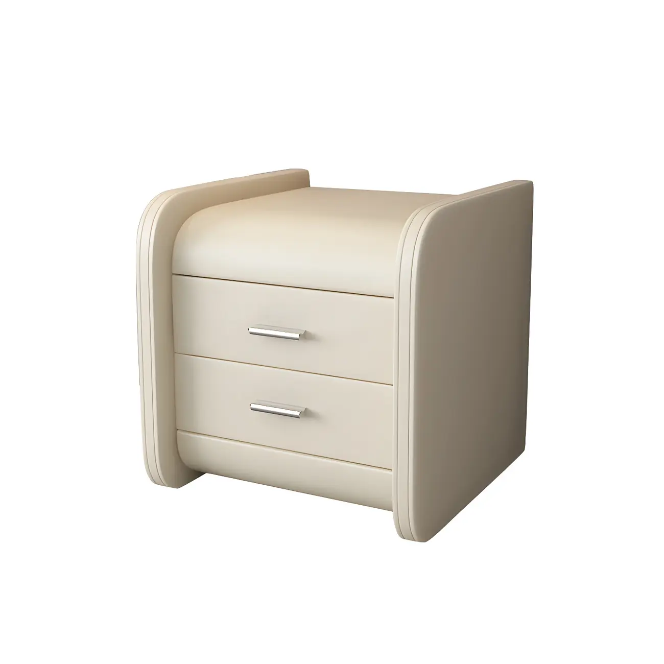 Modern Round Edge Nightstand with 2 Drawers in Beige Leather Image - 20 | homeyfad
