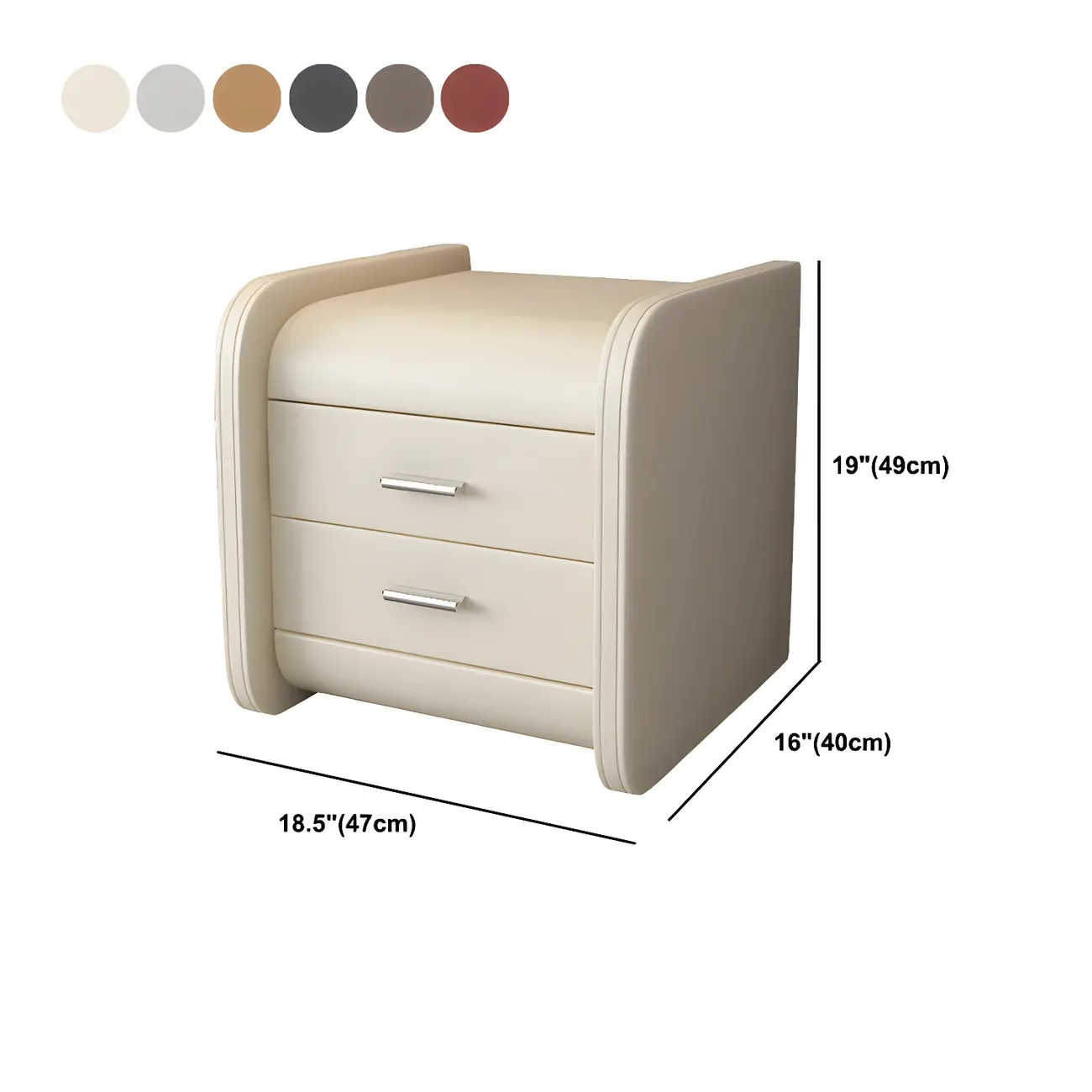 Modern Round Edge Nightstand with 2 Drawers in Beige Leather #size | homeyfad