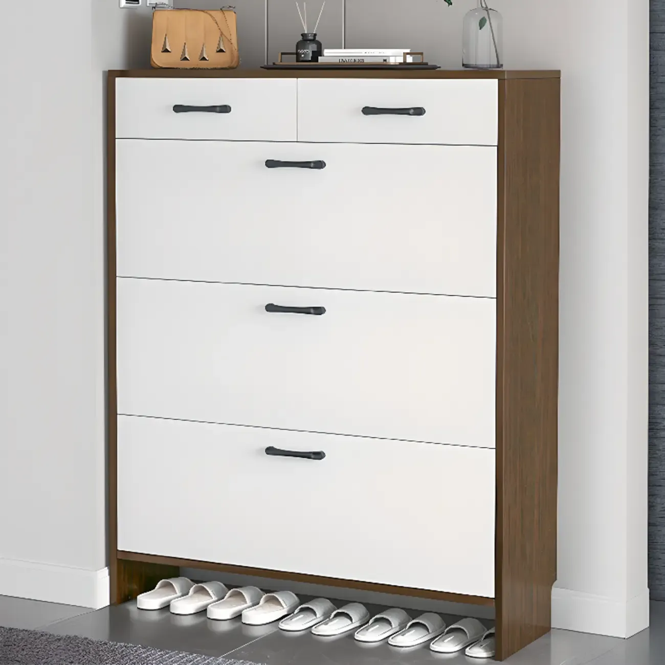 Hallway Wooden Shoe Storage Cabinet with Flip Doors Image - 8