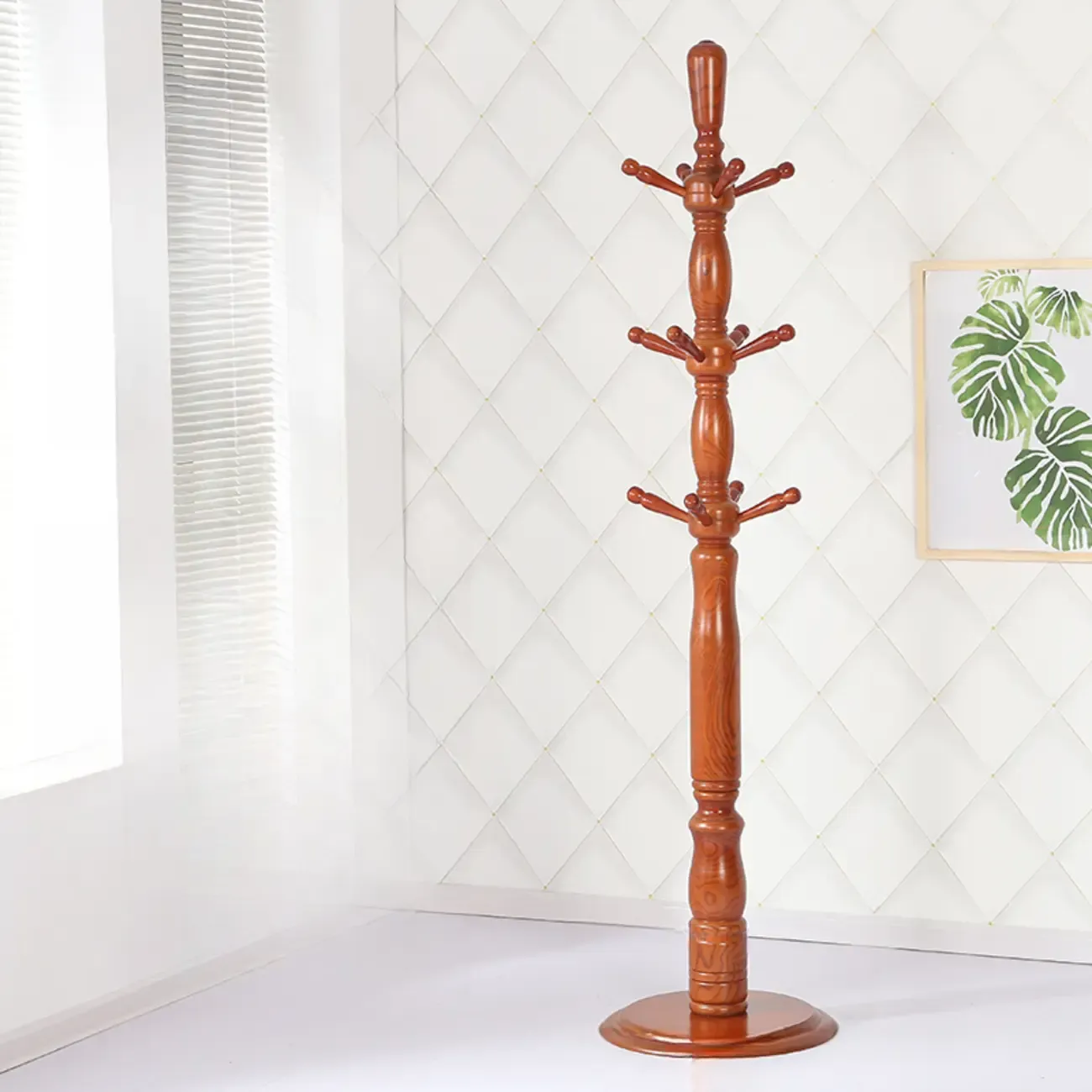 Elegant Walnut Hall Tree with Round Base Image - 12