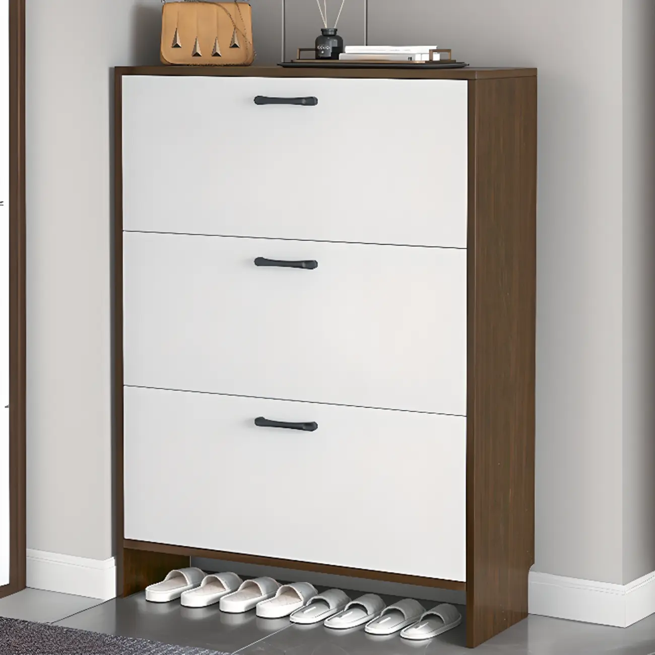 Hallway Wooden Shoe Storage Cabinet with Flip Doors Image - 10 | homeyfad