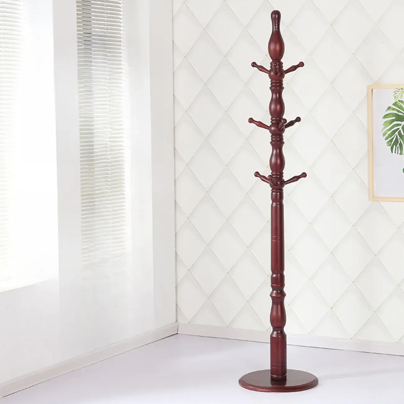 Elegant Walnut Hall Tree with Round Base Image - 14