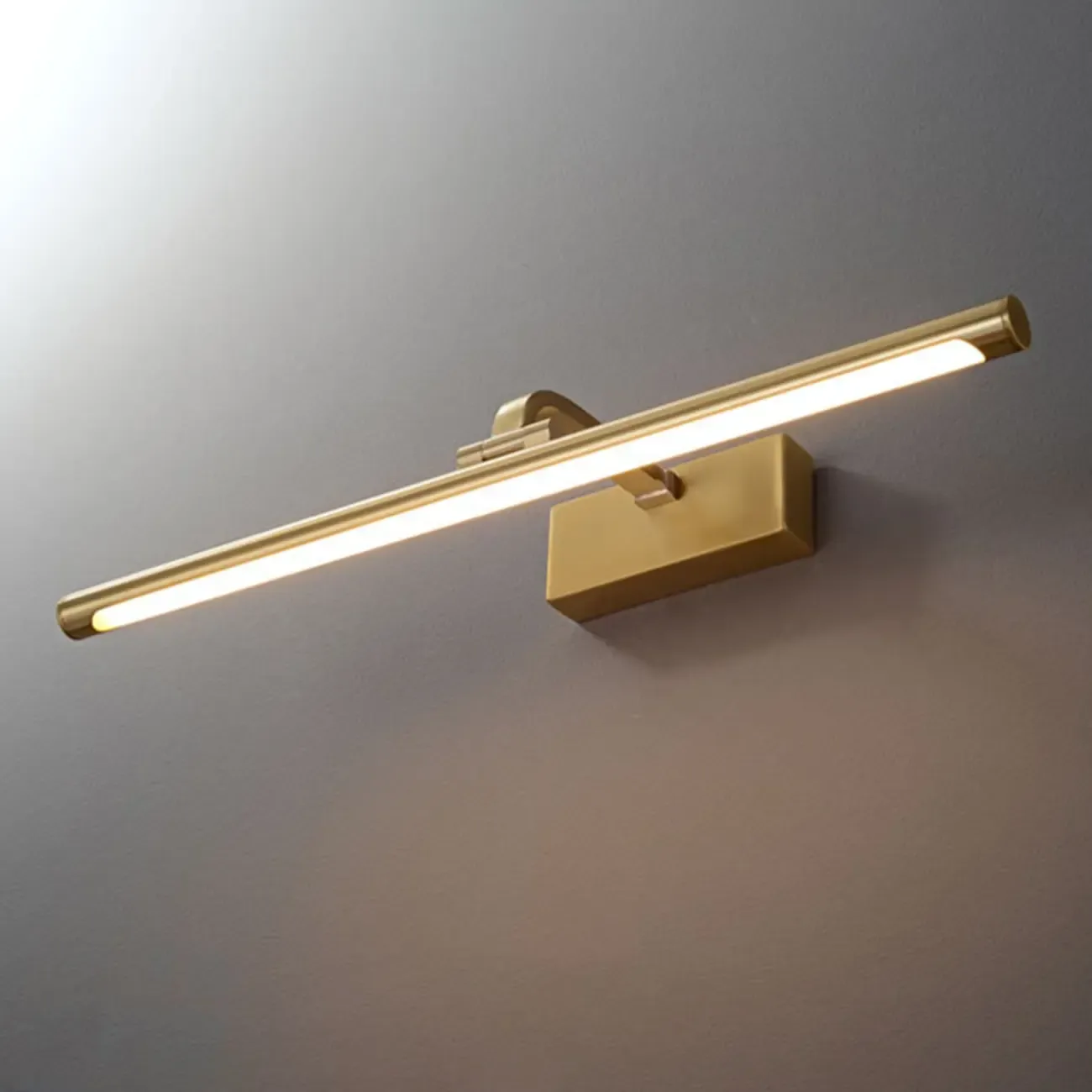 Gold Bathroom Linear Vanity Lights Fixture Over Mirror Image - 9