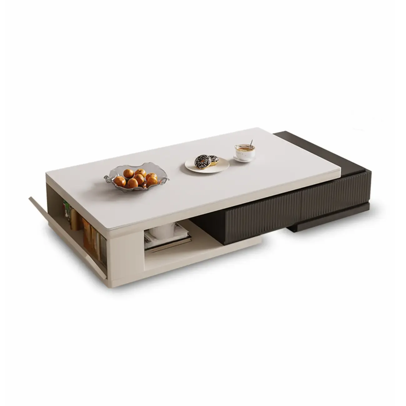 Modern Rectangular White Coffee Table with Extendable Design  Image - 7