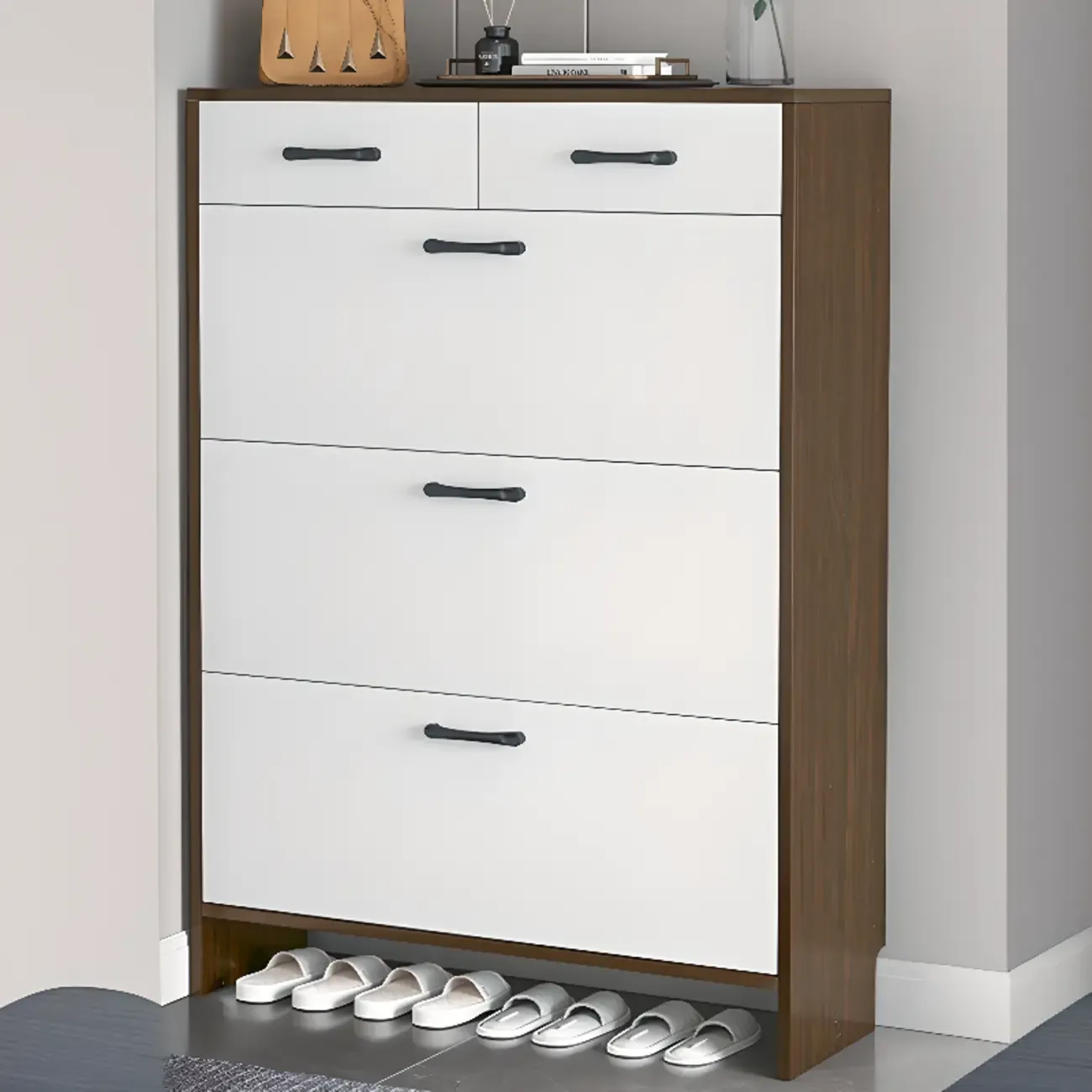 Hallway Wooden Shoe Storage Cabinet with Flip Doors Image - 13