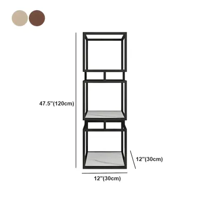 Modern Cube Bookcase with Metal Tower Display Shelf in Black & Gold Image - 15