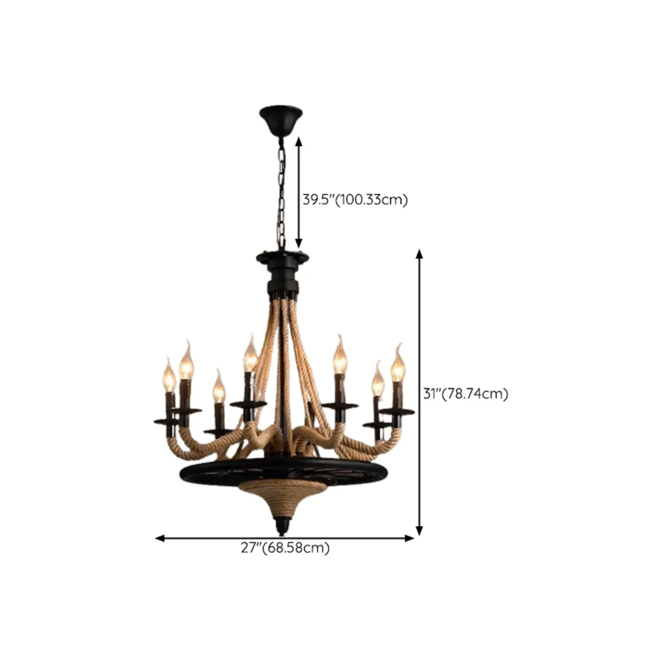 Industrial Vintage Iron Chandelier with 	Adjustable Height #size