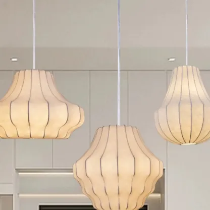 Designer White Fabric Lantern Pendant Lamp for Home Decor Image - 1
